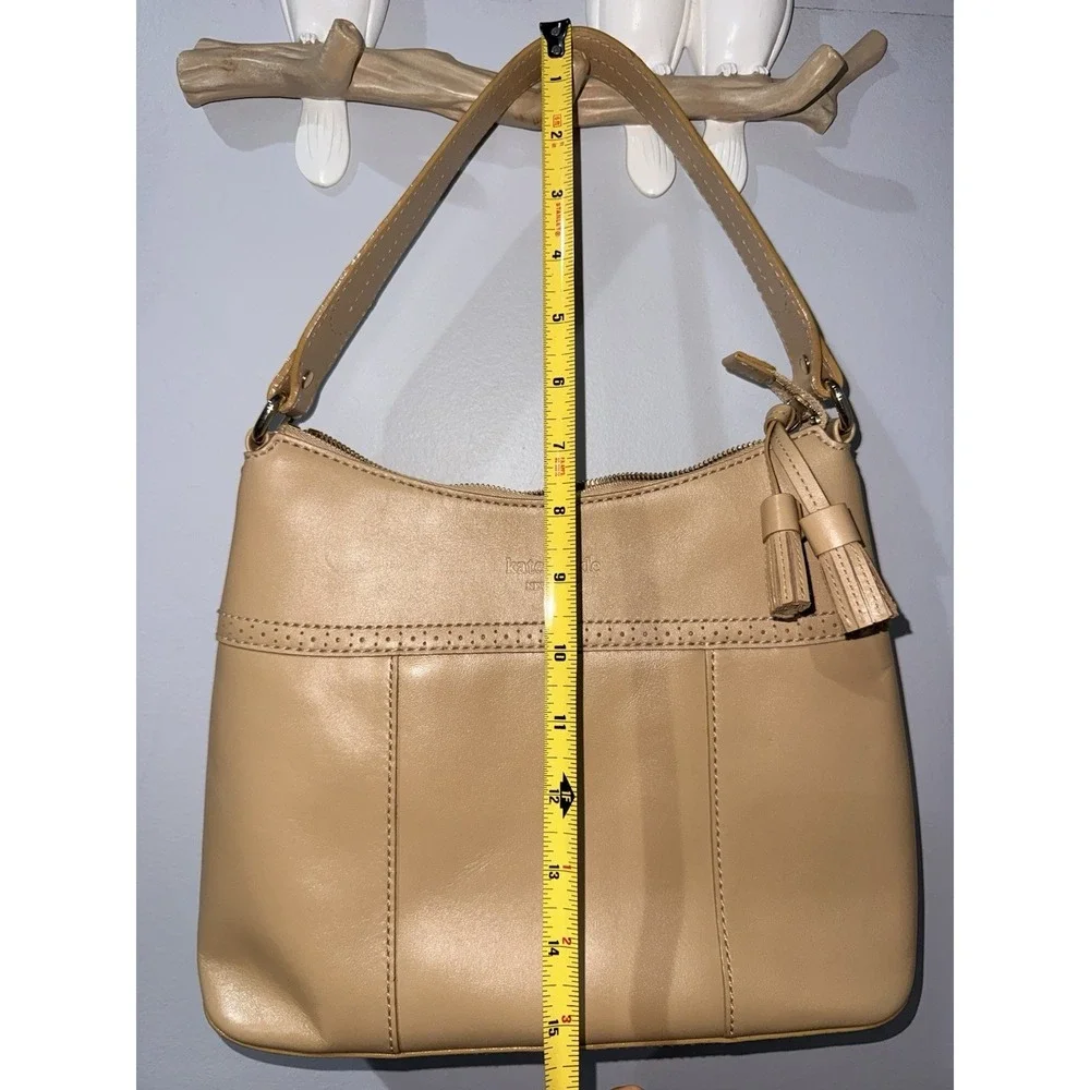 Kate‎ Spade New York Tan Leather Hobo Purse Tassel Y2K V
